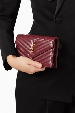 Buy SAINT LAURENT Red Cassandre Matelasse Envelope Chain Wallet in Lambskin Leather For Women Online Ounass Bahrain