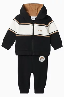 Buy BOSS Kidswear Black Logo patch Hoodie Sweatpants in Organic Cotton blend For Baby Boys Online Ounass Bahrain