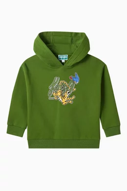 Buy KENZO KIDS Green Tiger Logo Hoodie in Fleece For Boys Online Ounass Bahrain