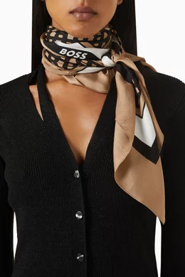 Buy BOSS Neutral Lain Logo print Scarf in Silk twill For Women Online Ounass Bahrain