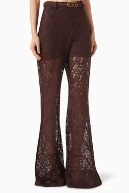 Buy Zimmermann Brown Illustration Flared Pants in Lace For Women Online Ounass Bahrain