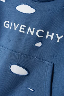 Buy Givenchy Blue Two tone Layered Logo Hoodie in Cotton fleece For Boys Online Ounass Bahrain