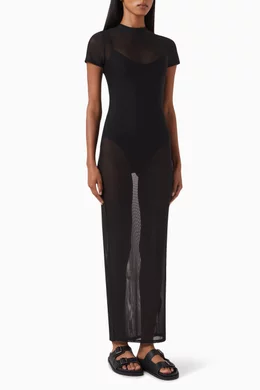 Buy Good American Black Maxi T shirt Dress in Mesh For Women Online Ounass Bahrain