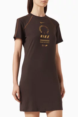 Buy Nike Brown Short-sleeve Mini Dress in Knit Fabric For Women