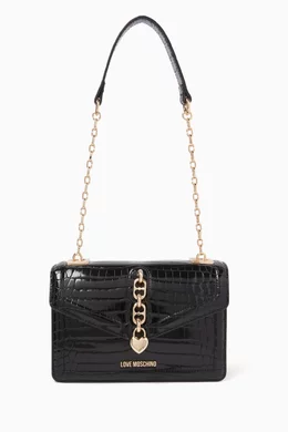 Buy Love Moschino Black Small Chain Shoulder Bag in Croc embossed Faux Leather For Women Online Ounass Bahrain