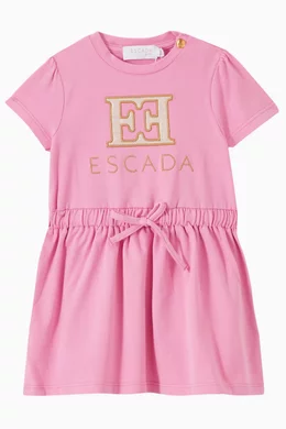 Buy Escada Pink Logo embroidered T shirt Dress in Cotton For Baby Girls Online Ounass Bahrain