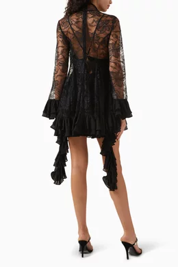 Buy Alexis Black Aliya Ruffled Mini Dress in Lace For Women Online Ounass Bahrain