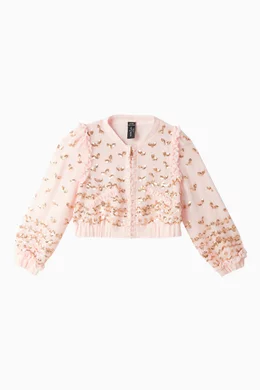 Buy Needle Thread Pink Emily Lace Bomber Jacket in Georgette For Girls Online Ounass Bahrain