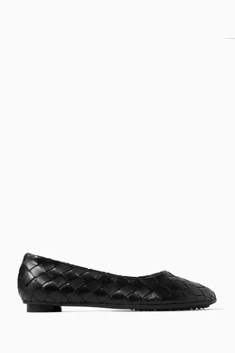 Buy Bottega Veneta Black Atomic Ballerina Flats in Intrecciato