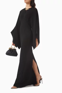 Buy Teri Jon Black Brooch Kimono sleeve Gown in Crepe For Women Online Ounass Bahrain