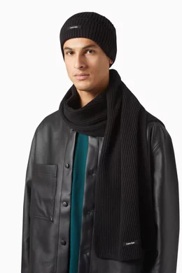 Buy Calvin Klein Black Logo patch Beanie and Scarf Set in Cotton cashmere For Men Online Ounass Bahrain