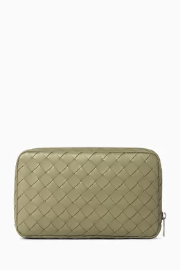 Buy Bottega Veneta Green Medium Zipped Organising Pouch in Intrecciato Leather For Men Online Ounass Bahrain