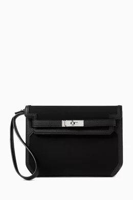 Buy Hermes Pre Loved Black Kelly Depeches 25 Pouch in Toile Canvas Togo Leather For Women Online Ounass Bahrain