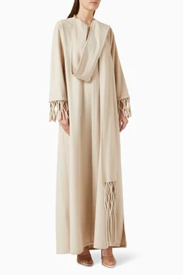 Buy Mauzan Neutral Sash Knot trim Abaya For Women Online Ounass Bahrain
