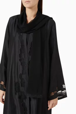 Buy Mauzan Black Bead embellished Abaya in Tencel Blend For Women Online Ounass Bahrain