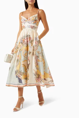 Buy Zimmermann Multicolour Tallow Midi Dress in Linen For Women Online |  Ounass Bahrain