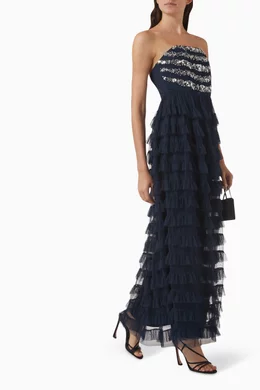 Buy Maya Blue Sequin Ruffle Maxi Dress For Women Online Ounass Bahrain