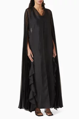 Buy Mauzan Black Ruffled trim Cape Abaya For Women Online Ounass Bahrain