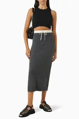 Knitted midi pencil skirt grey top