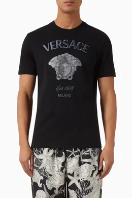 Buy Versace Black Crystal Medusa T shirt in Cotton For Men Online Ounass Bahrain
