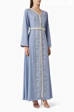 Buy Eleganza La Mode Blue Embroidered Belted Kaftan For Women Online