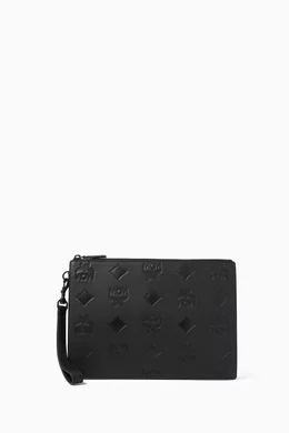 Buy MCM Black Aren Wristlet Zip Pouch in Maxi Monogram Leather For Men Online Ounass Bahrain