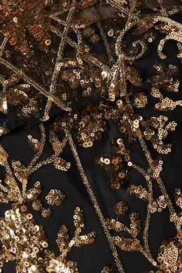 Marchesa notte gold artwork sequin gown top
