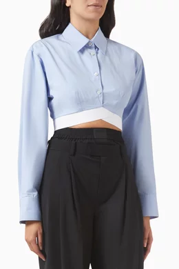Buy Alexander Wang Blue Logo Elastic Cropped Shirt in Cotton For