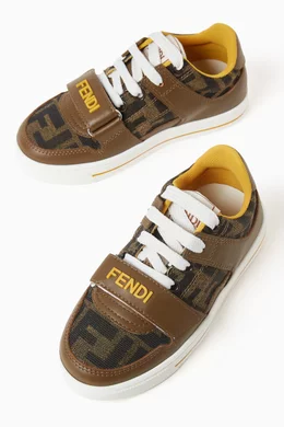 Buy Fendi Brown Monogram Sneakers in Leather Jacquard For Boys