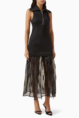 ganni sheer maxi dress Ganni Textured Organza Long Full Circle Dress in Black