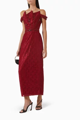 Lace cold shoulder midi dress store