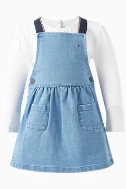 tommy hilfiger denim dungaree dress Heritage Logo Pocket Denim Dungaree Dress | Blue