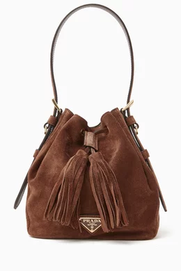 Buy Prada Brown Small Bucket Bag in Suede For Women Online Ounass Bahrain