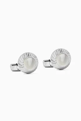 Buy Dunhill White Transmission Mother of Pearl Cufflinks in Rhodium plated Sterling Silver For Men Online Ounass Bahrain