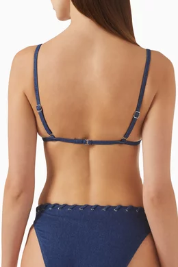 Buy Good American Blue Triangle Bikini Top in Denim For Women