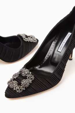 Buy Manolo Blahnik Black Hangisi 90 Buckle Pumps in Pleated Satin For Women Online Ounass Bahrain