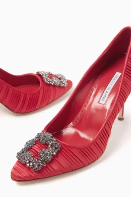 Buy Manolo Blahnik Red Hangisi 90 Pumps in Pleated Satin For Women Online Ounass Bahrain