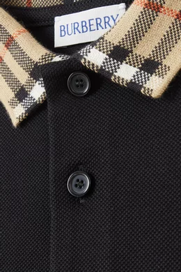 Buy Burberry Black Check collar Polo Shirt in Cotton Pique For Baby Boys Online Ounass Bahrain