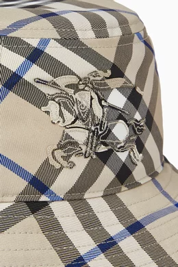 Buy Burberry Neutral Equestrian Knight Check Bucket Hat in Cotton