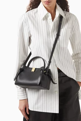 Buy YUZEFI Black Mini Gyoza Top-handle Bag in Pebble Grained