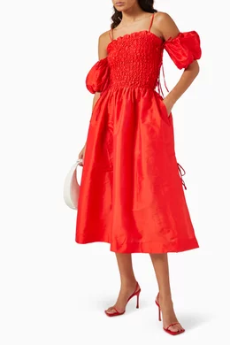 Buy Damson Madder Orange Sita Midi Dress For Women Online | Ounass Bahrain