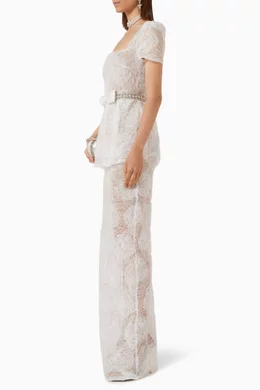 Buy Self-Portrait White Peplum Maxi Dress in Tulle Lace For Women