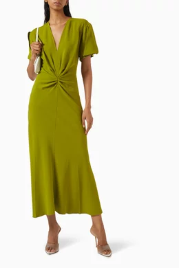 green long dress wedding guest Deep Green Chiffon Maxi Dress – Elegant V-Neck Empire Gown main image 1