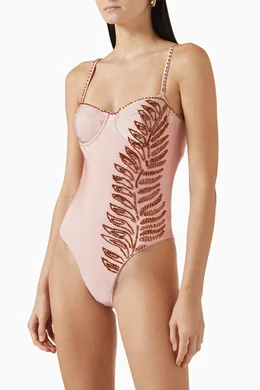 Buy PatBO Pink Lagoa Beaded One-piece Swimsuit in Lycra For Women