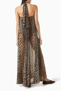 Buy Ganni Brown Leopard-print Halterneck Dress in Chiffon For Women Online  | Ounass Bahrain