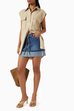 Buy Shona Joy Blue Boyd Cuffed Mini Skirt in Cotton For Women