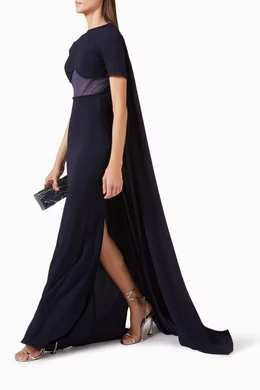 Buy Gemy Maalouf Blue Detachable-sleeves Cape-style Maxi Dress For
