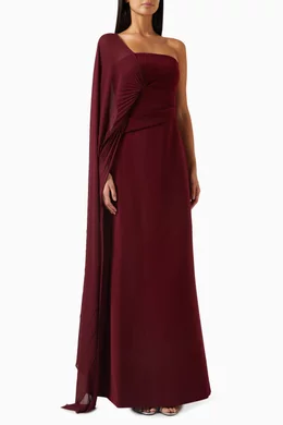 تسوق One-shoulder Gown in Velvet Satin Chiffon تريسي ستوديو أحمر