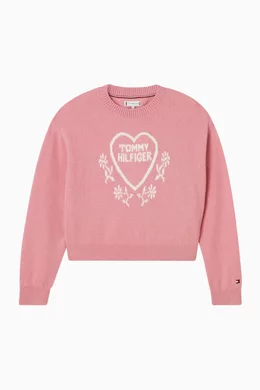 Buy Tommy Hilfiger Pink Heart Jacquard Sweater in Knit For Girls