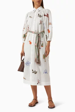 Buy ALEMAIS Neutral Mina Embroidered Shirtdress in Ramie For Women Online |  Ounass Bahrain